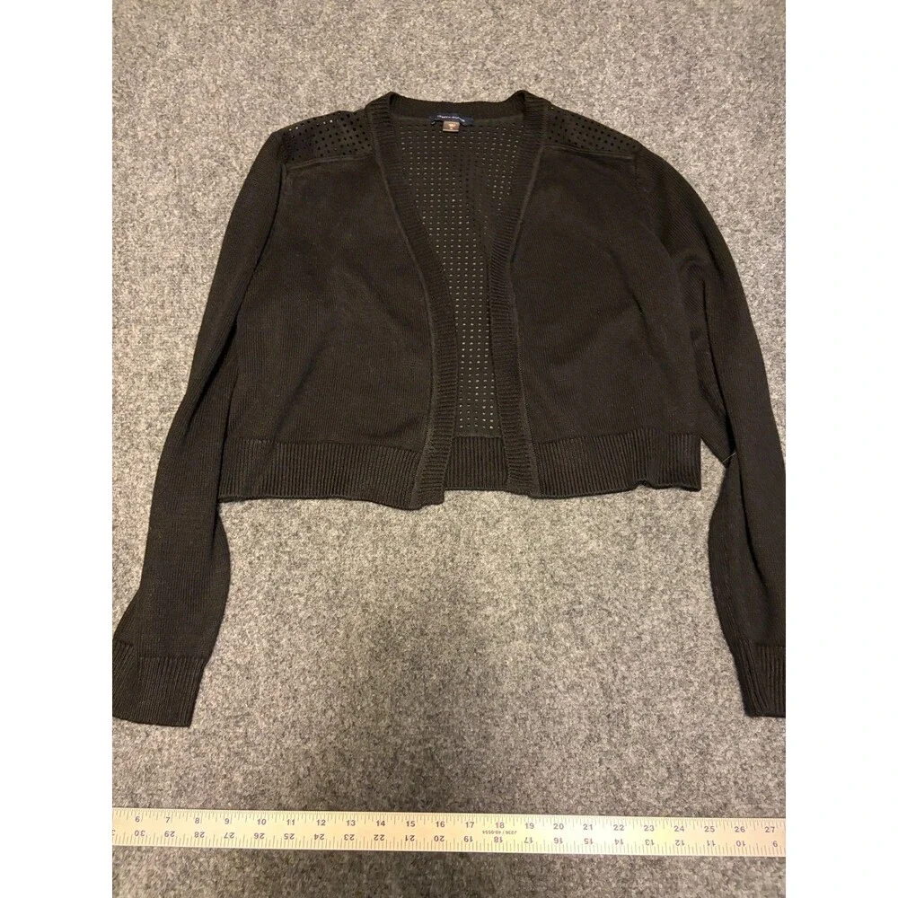 Tommy Hilfiger Womens XL Black Open Front Cardigan Perforated Mesh Back